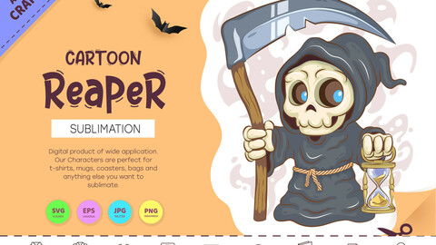 Cute Cartoon Reaper. Crafting, Sublimation.