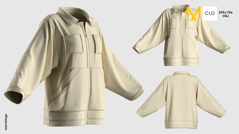 Streetwear Shirt Jacket #001 - Clo 3D / Marvelous Designer + OBJ / DIGITAL FASHION / HYPEBEAST / FUTURE FASHION