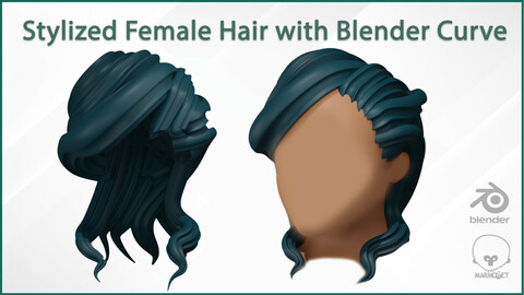 Stylize female Hair with Blender curve 3