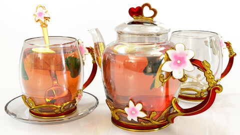 Handmade tea set 3D model