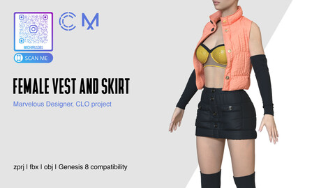 Female Vest and Skirt | Marvelous Designer | CLO3D project