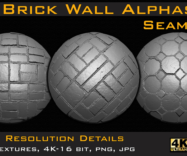 ArtStation - 50 Seamless Brick Wall Alphas (4k- 16bit ) | Brushes