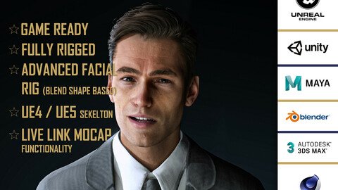 High Quality Realistic Formal Man Character in Grey Suit