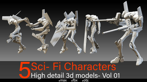 5 Sci- Fi Characters- Vol 01- High detail 3d models