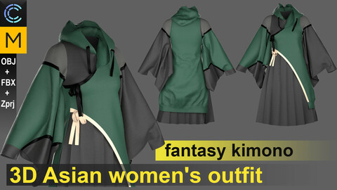 Fantasy kimono / 3D Asian women's outfit - marvelous / clo3d + ZPRJ + OBJ + FBX