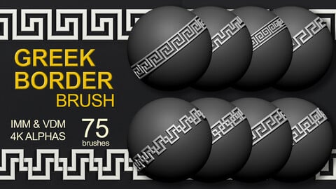 75 GREEK BORDER BRUSHES for ZBrush + 4K Alphas and 3D Models