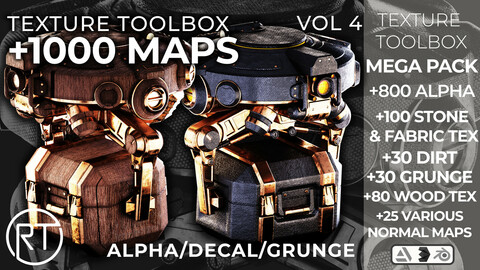 TEXTURE TOOLBOX - VOL 4 - 1000 MAPS - (ALPHA - STENCIL IMPERFECTIONS - FABRIC - STONE - GRUNGE - DIRT - WOOD)