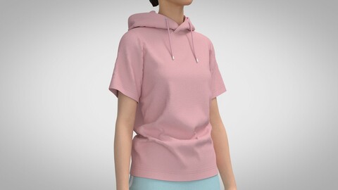 Women Hooded T-Shirt, Marvelous Designer, Clo +obj, fbx