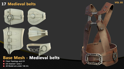 17 Medieval belts Base Mesh - VOL 05