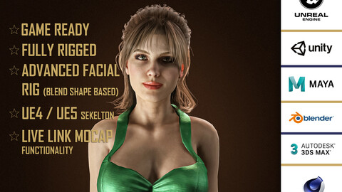 High Quality Realistic Woman In Green Dress Character