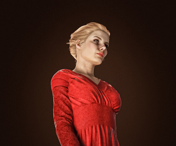 ArtStation High Quality Realistic Woman in Red Dress Character