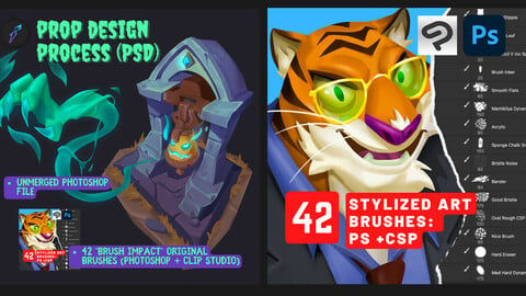Bundle: Stylized Halloween Prop Photoshop File and 42 Brushes (for PS + CSP)
