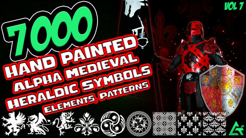 7000 Hand Painted Alpha Medieval Heraldic Symbols, Elements and Patterns (MEGA Pack) - Vol 7