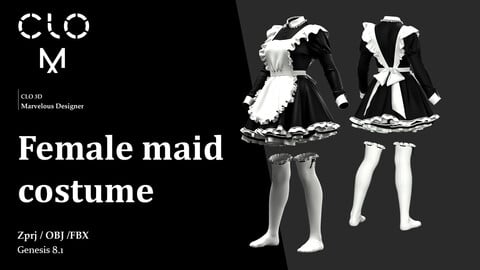 Female maid costume / Marvelous Designer/Clo3D project file + OBJ