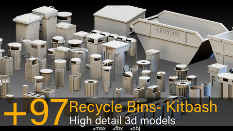 +97 Recycle Bins- High detail 3d models