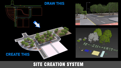 Site Creation System (3D Max, Railclone, Forest Pack, VRay)