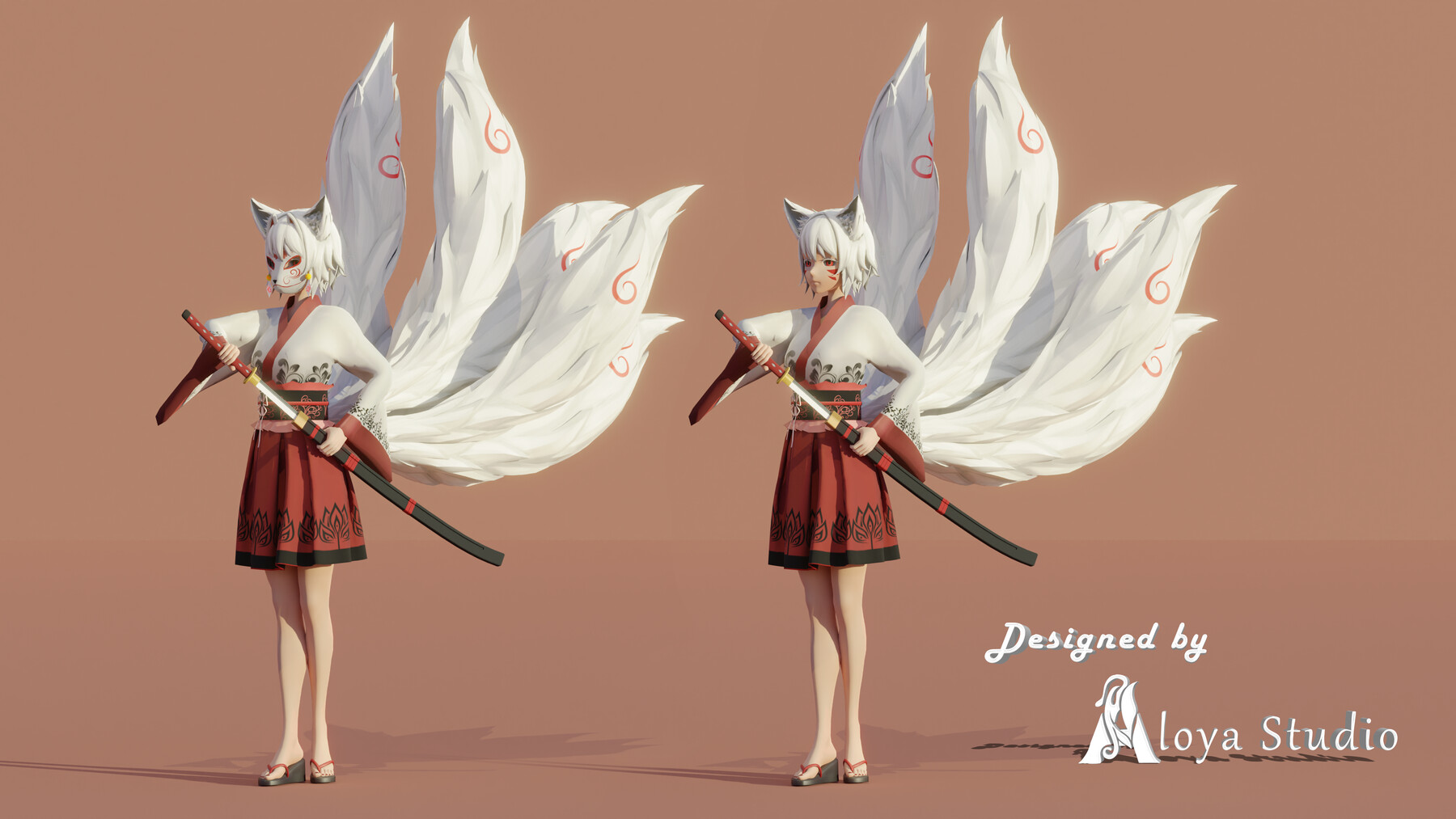 ArtStation Kitsune Fox Girl Fantasy / Anime character / Ready to