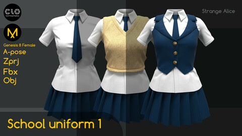 School uniform 1. Clo3d, Marvelous Designer projects.