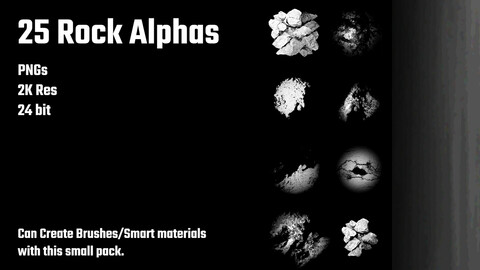 25 Rock Alphas pack For brush Creation