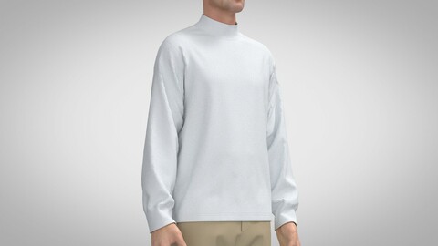 Mock Neck Long Sleeve T-Shirt, Marvelous Designer, Clo +obj, fbx