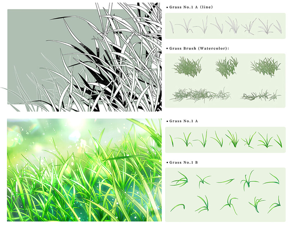 ArtStation - 6 Grass Brushes for ClipStudioPaint/36 PNG images | Brushes