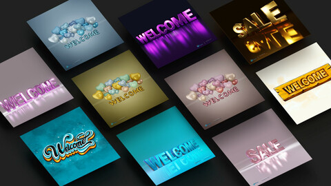 3D Text style (Welcome - Sale - Balloons) with simple background