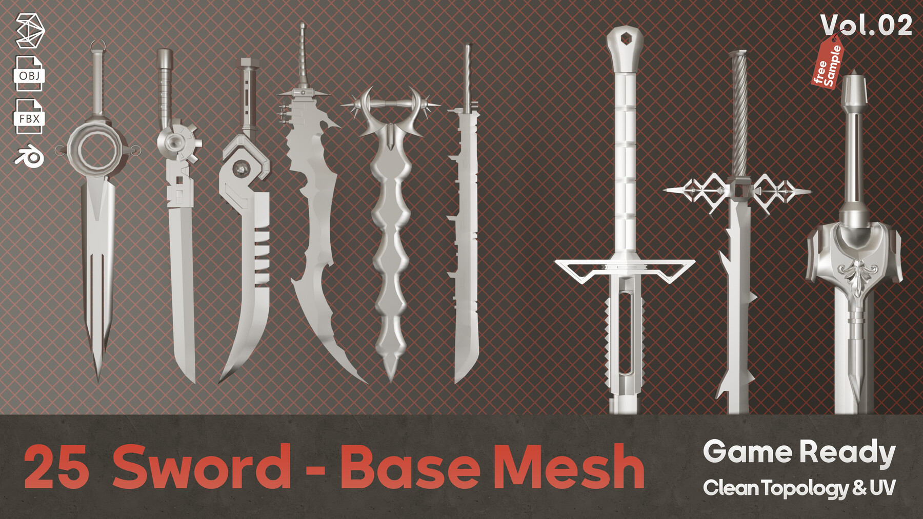 Artstation 25 Sword Base Mesh Vol 02 Game Ready Game Assets