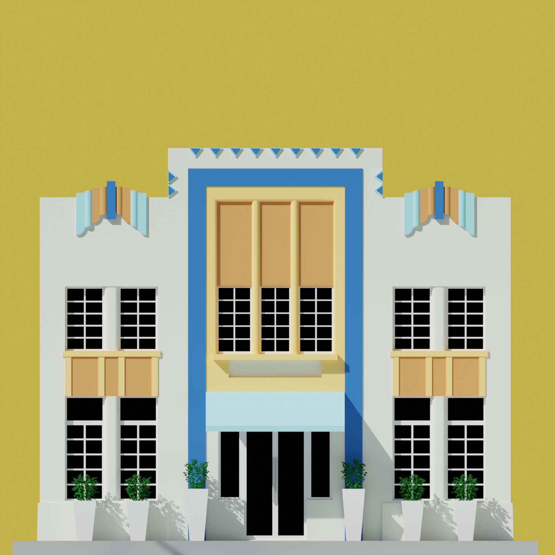ArtStation Low Poly Art Deco Buildings set 2 Game Assets