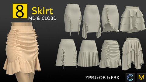 8 women's skirt MD & CLO3D project + OBJ+FBX