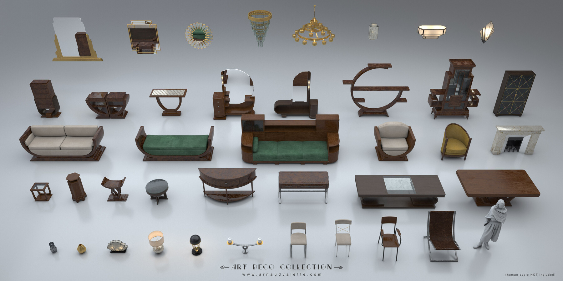 ArtStation Furniture Art Deco Asset (table, lamp, interior
