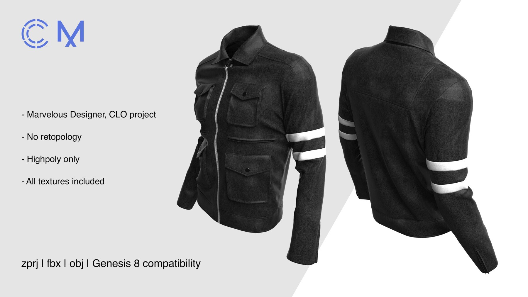 ArtStation - Male Leather Jacket | Marvelous Designer | CLO3D project ...