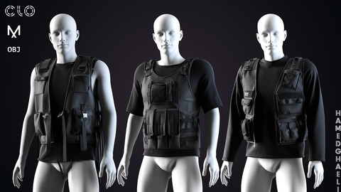 3 Types Of Techwear Vest Marvelous Designer / Clo3d Project (ZPRJ File) + OBJ