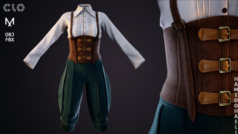 Medieval Fantasy Outfit Lowpoly(FBX) With PBR Textures + MD/Clo3d Project (ZPRJ) + Blender File + Highpoly(OBJ)