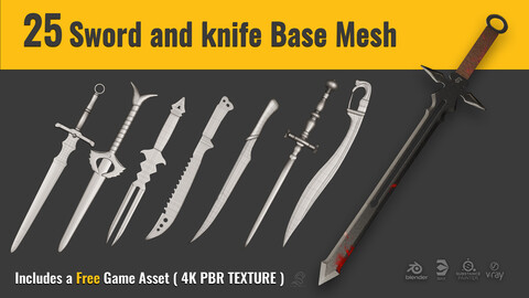 25 Sword and Knife base mesh ( Game Ready )