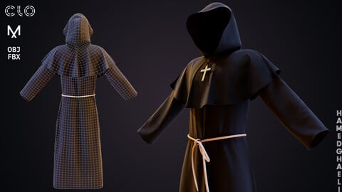 Medieval Priest Costume ( Low poly + High poly + ZPRJ File + PBR Textures )