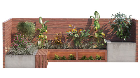 Outdoor Corner bench with plants set pot