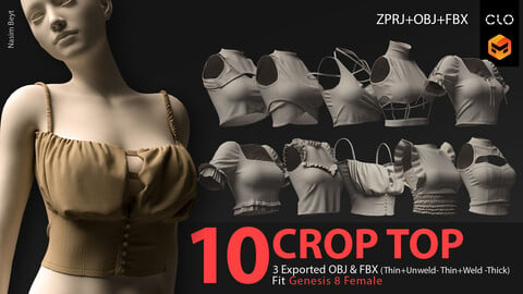 10 CROP TOP SETS (VOL.02). CLO3D, MD PROJECTS+OBJ+FBX