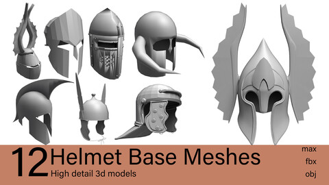 12 Helmet Base Meshes- 3d models-max.fbx.obj