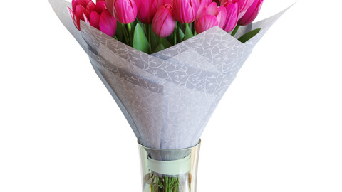 3D Model / Flower Set 32 / Pink Tulips Bouquet