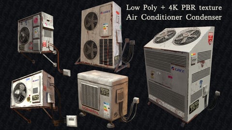 5 Low Poly Air Conditioner Condenser (city props2) with 4K PBR textures