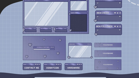 Animated Stream Package Overlay Pixel Hearts, Pixel Stream Pack, Hearts Pixel Animated Overlays, Stream Overlays