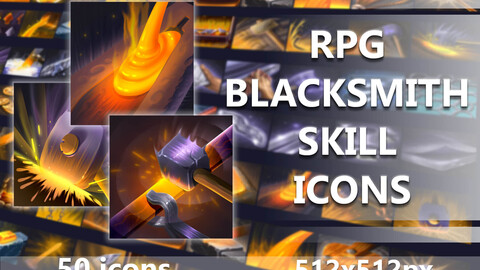x50 RPG Blacksmith Skill Icons Pack