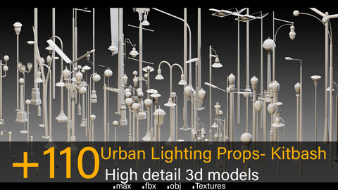 +110 Urban Lighting Props- Kitbash- High detail 3d models