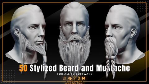 50 Stylized Beard and Mustache - For All 3D Software
