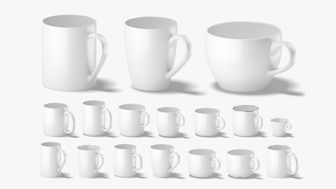 18 Ceramic Mugs Shapes - white cups different forms and sizes