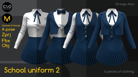 School uniform 2. Clo3d, Marvelous Designer projects.