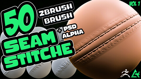 50 Seam & Stitche Zbrush Brushes + Tileable  Alpha PSD