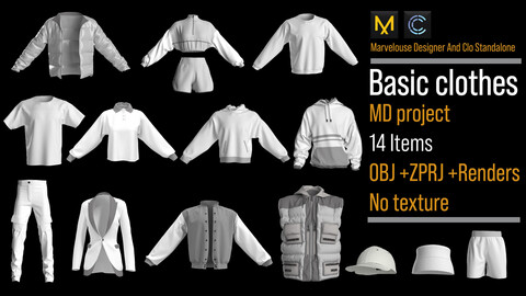 Basic 3D Clothes outfit ( hoodie , shirt, coat, jacket, pants, cap, ... )