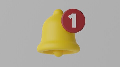 Cartoon Notification Bell with Reminder Number 3D model