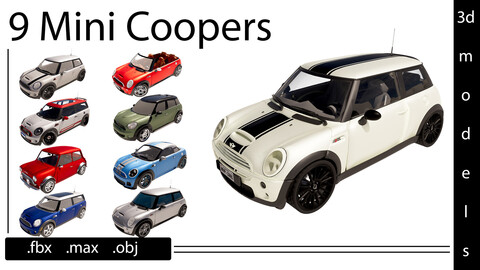 9 Mini Coopers- 3d models-max/ fbx/ obj